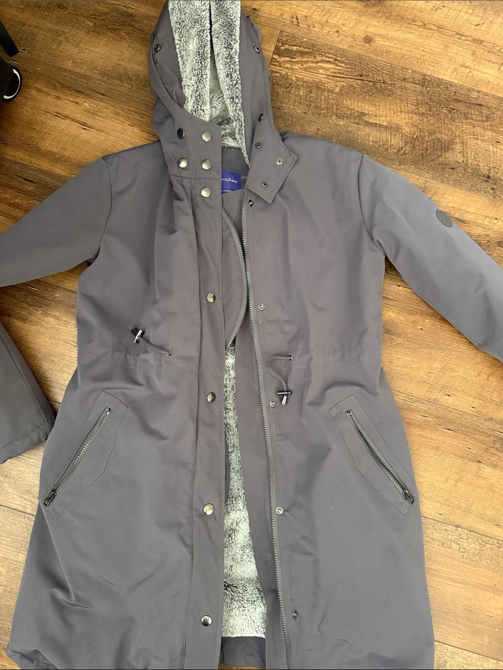 Seraphine Slate Gray Hooded Maternity Trench Coat